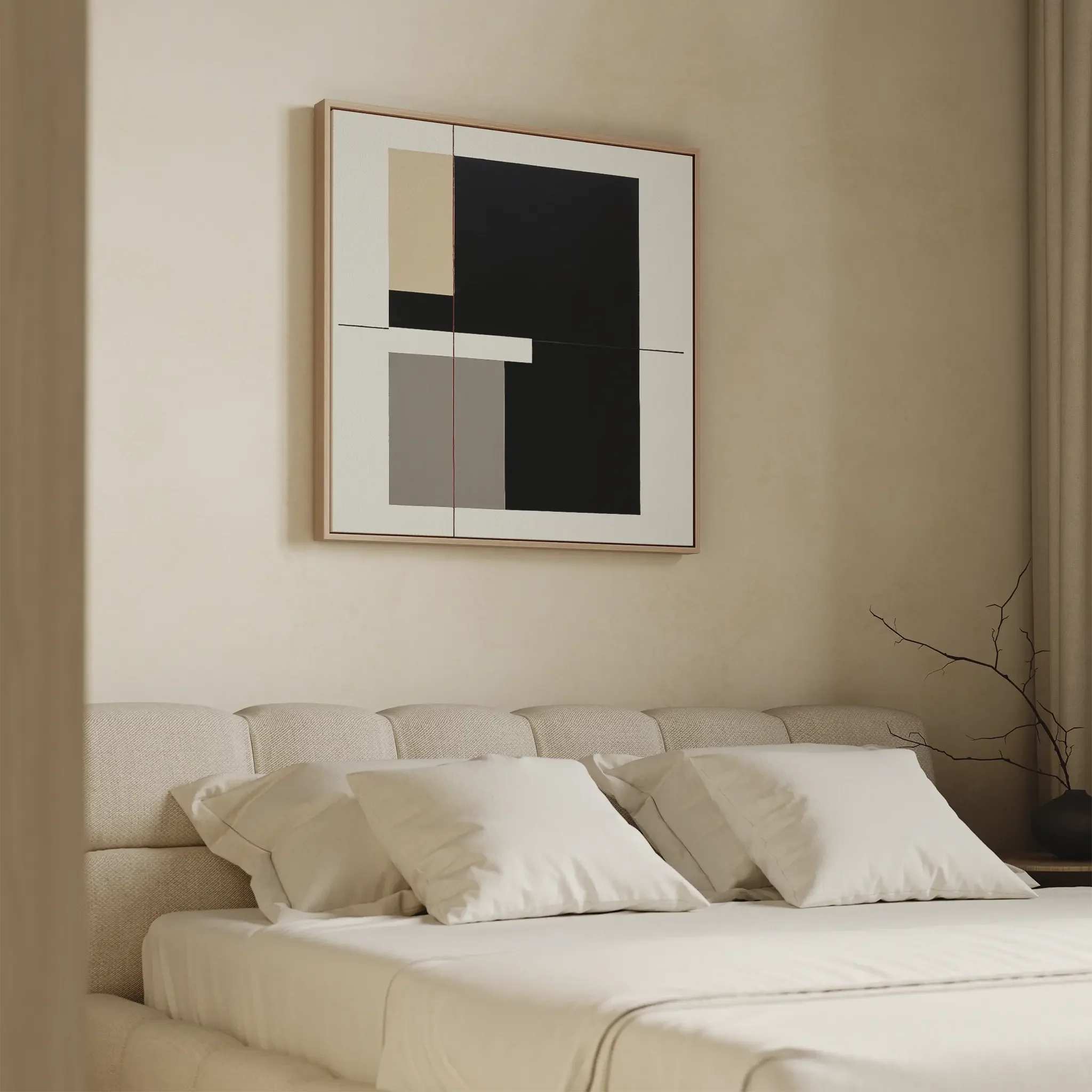 Whispered Symmetry in Taupe – black and white abstract canvas wall art print by Aspire Prints