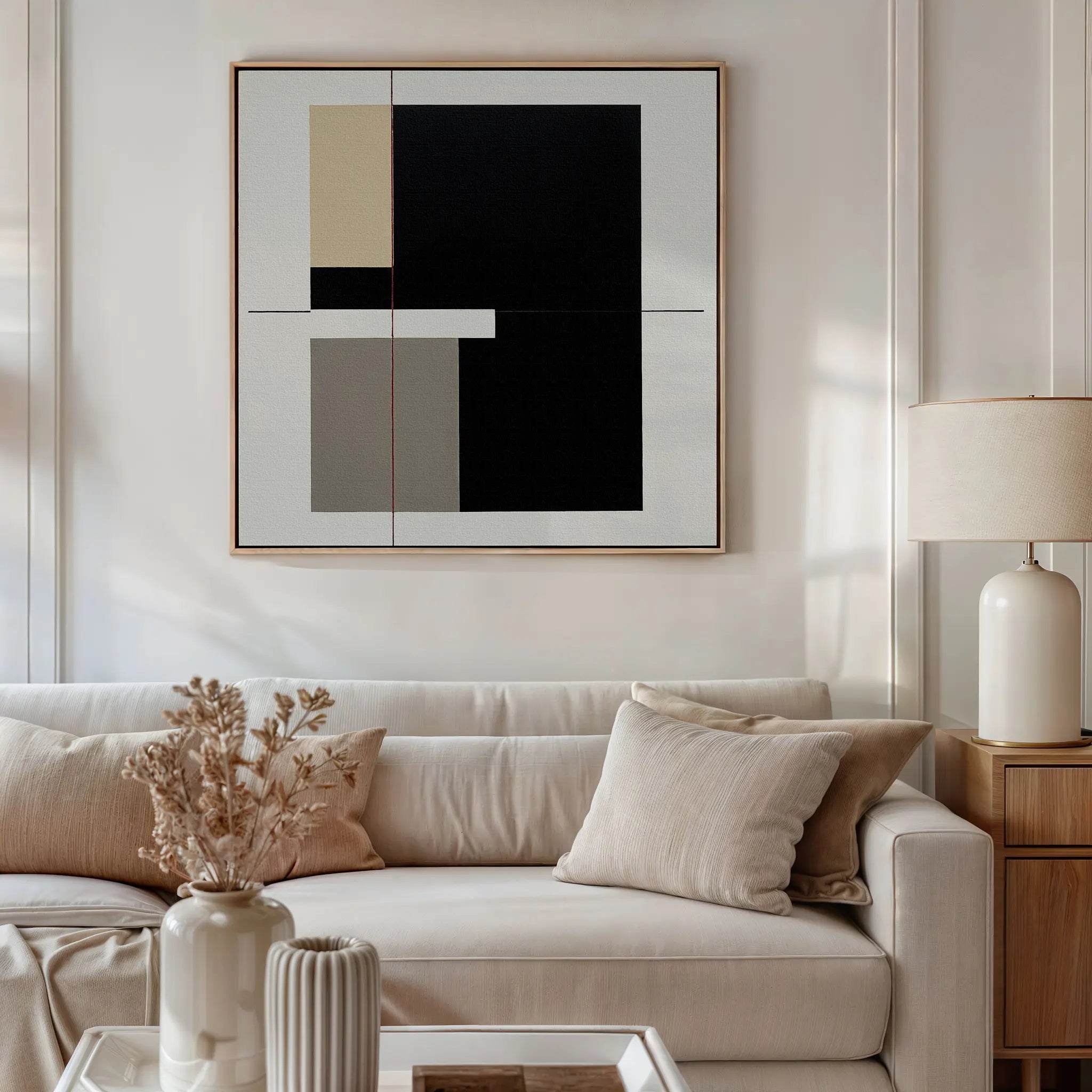 Whispered Symmetry in Taupe – black and white abstract canvas wall art print by Aspire Prints
