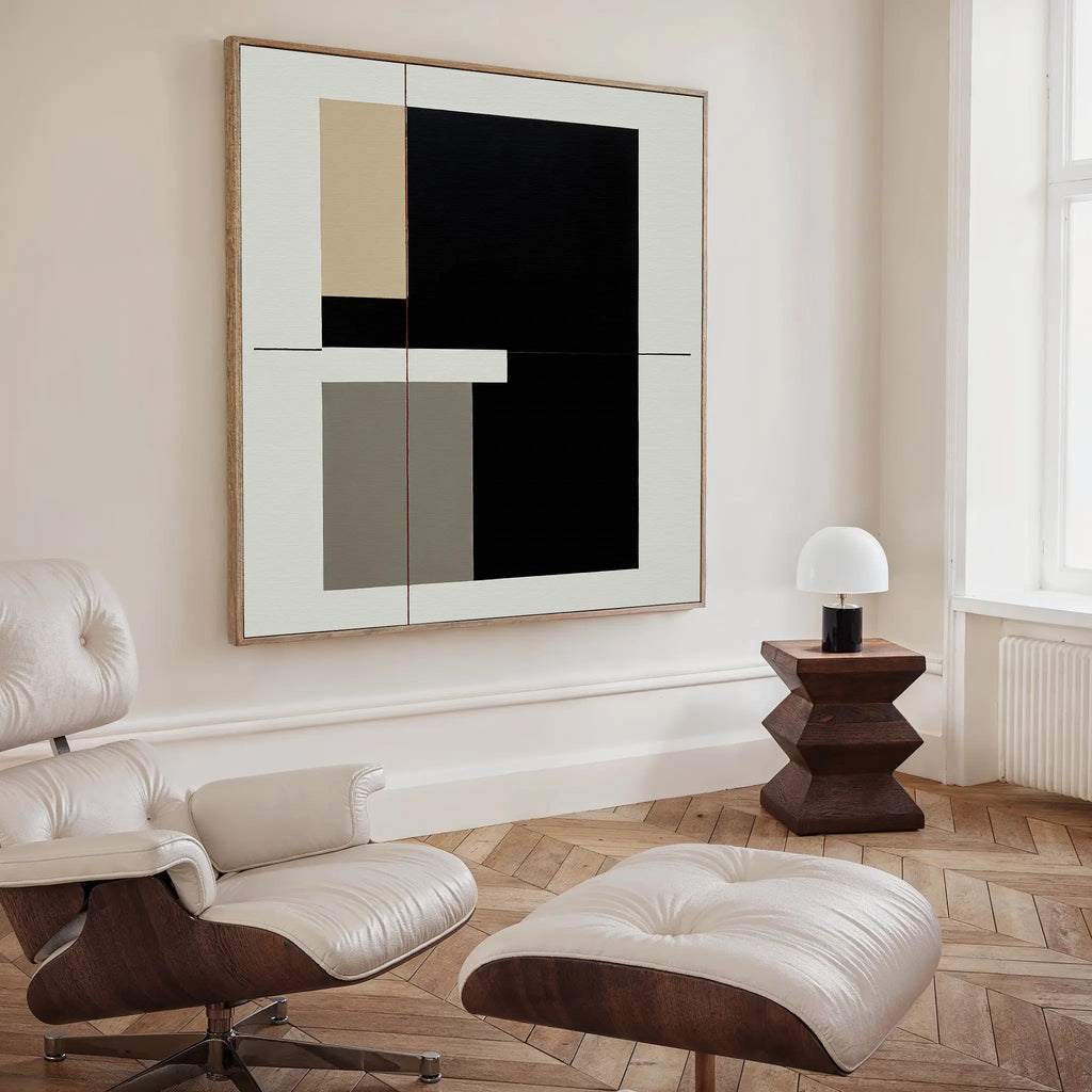 Whispered Symmetry in Taupe – black and white abstract canvas wall art print by Aspire Prints