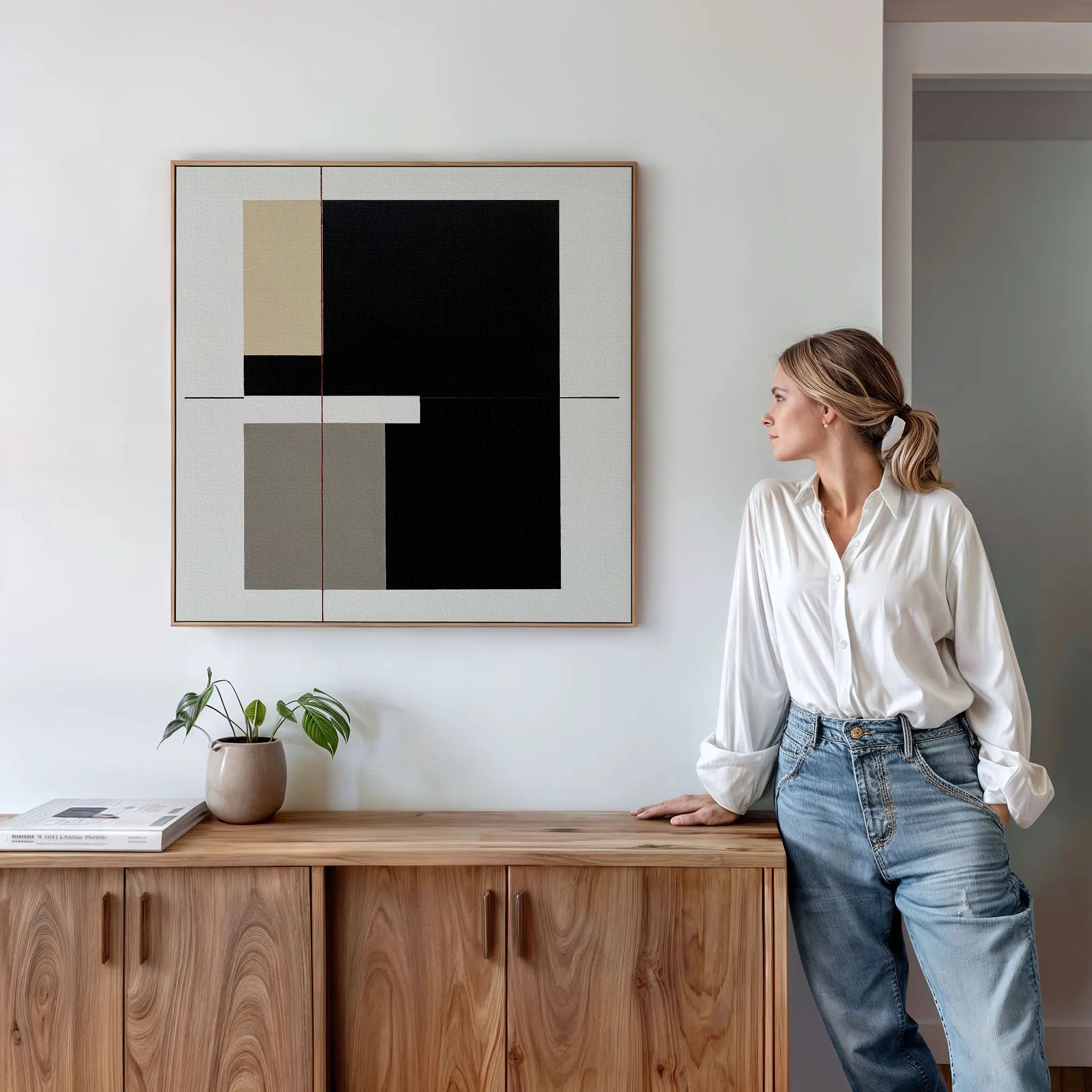 Whispered Symmetry in Taupe – black and white abstract canvas wall art print by Aspire Prints