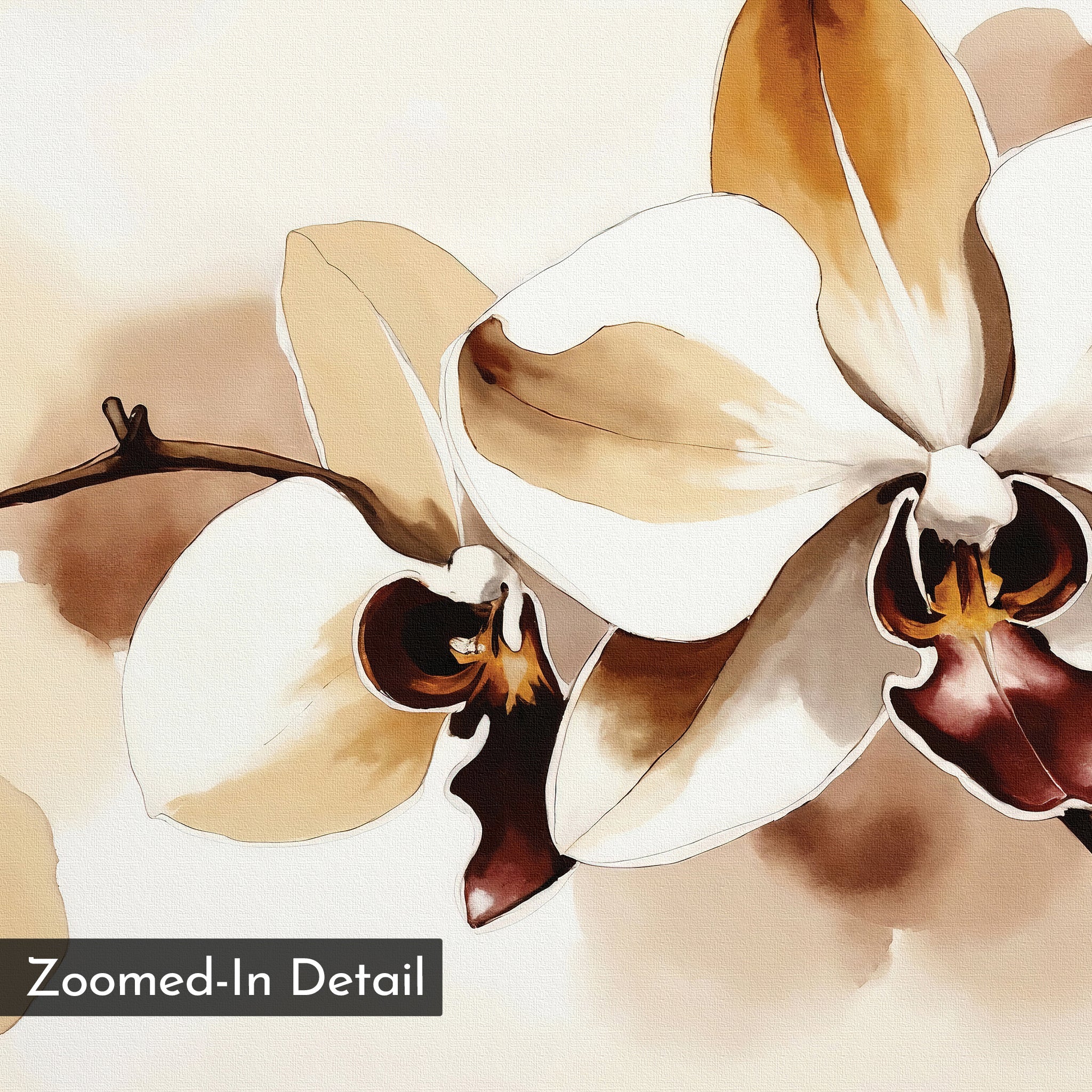 Whispers of Orchid Light – beige and white botanical canvas wall art print by Aspire Prints
