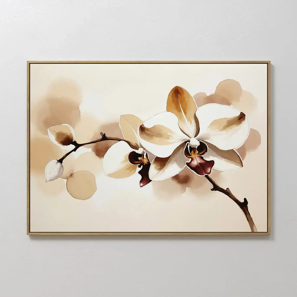 Whispers of Orchid Light – beige and white botanical canvas wall art print by Aspire Prints