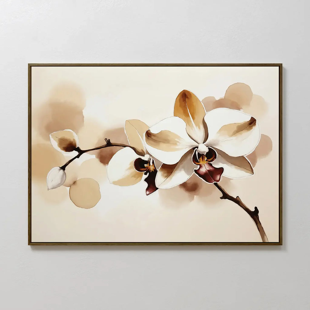 Whispers of Orchid Light – beige and white botanical canvas wall art print by Aspire Prints