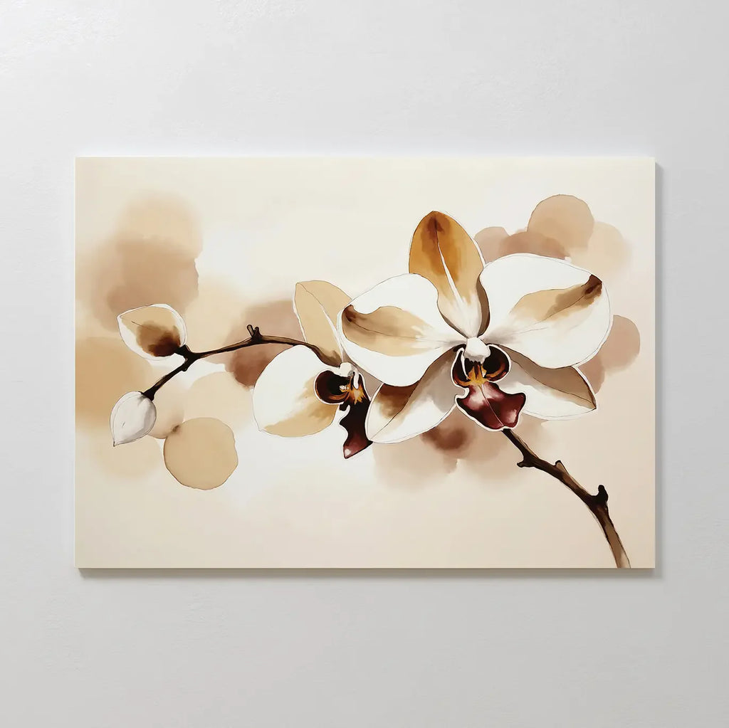 Whispers of Orchid Light – beige and white botanical canvas wall art print by Aspire Prints