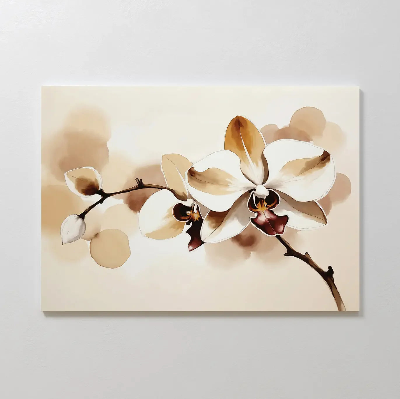 Whispers of Orchid Light – beige and white botanical canvas wall art print by Aspire Prints