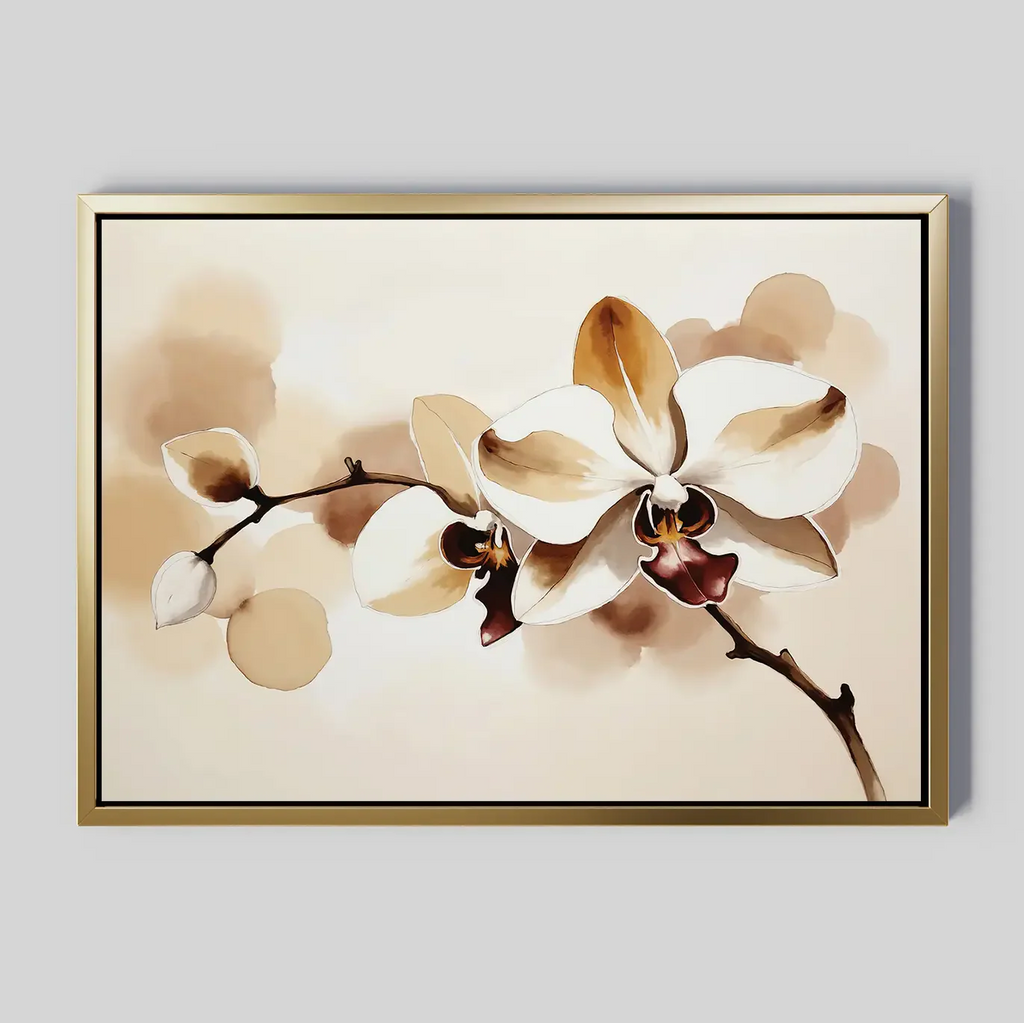 Whispers of Orchid Light – beige and white botanical canvas wall art print by Aspire Prints