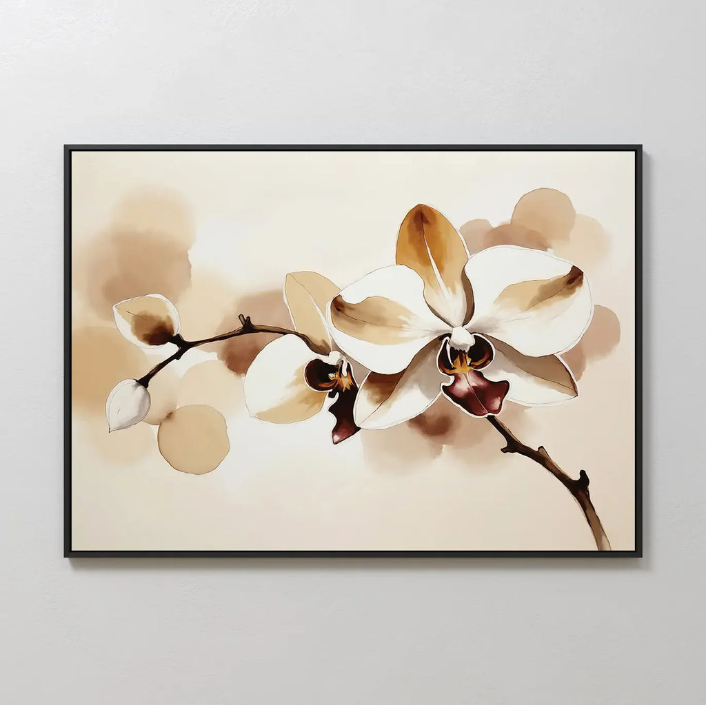 Whispers of Orchid Light – beige and white botanical canvas wall art print by Aspire Prints