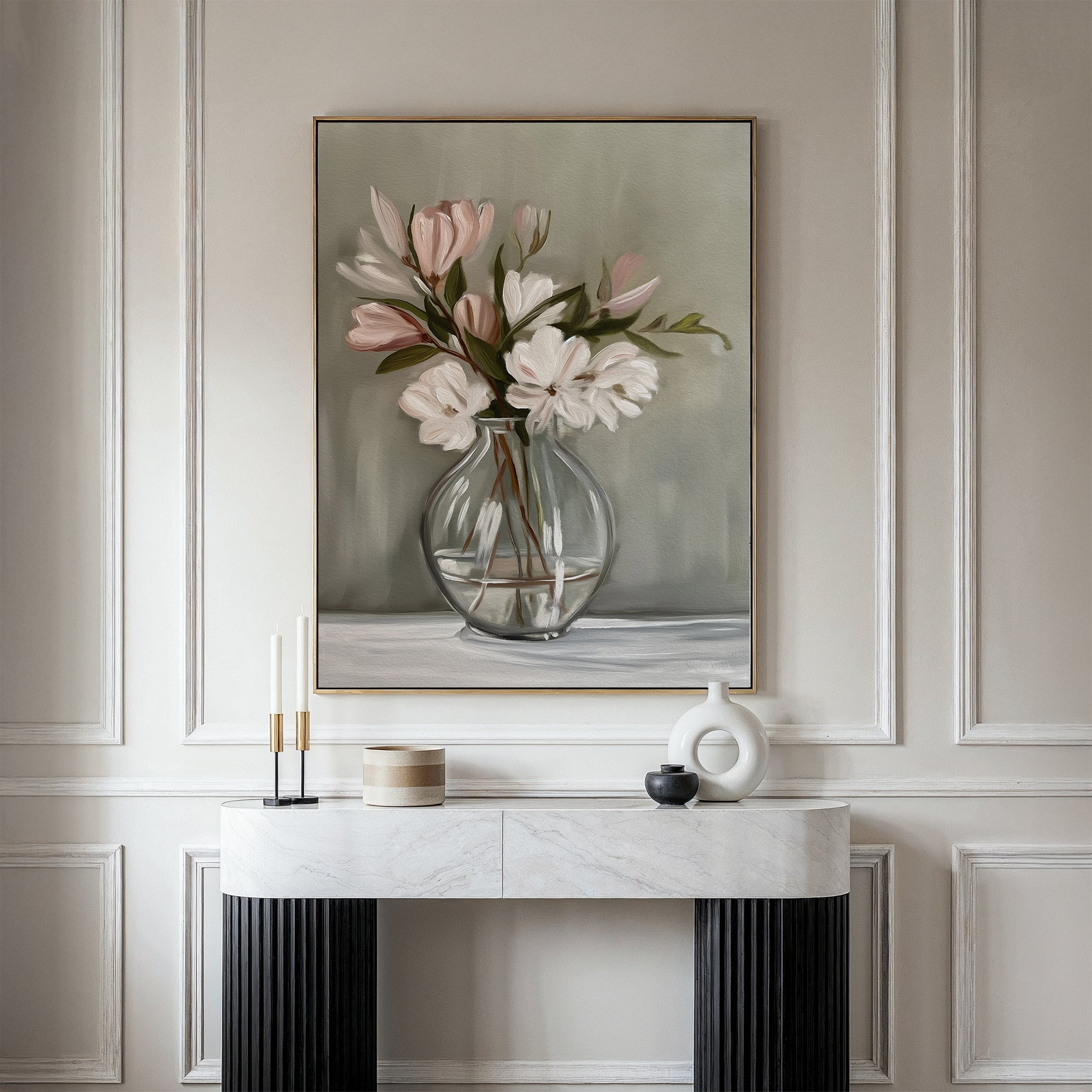 Whispers in Bloom – neutral-toned botanical canvas wall art print by Aspire Prints