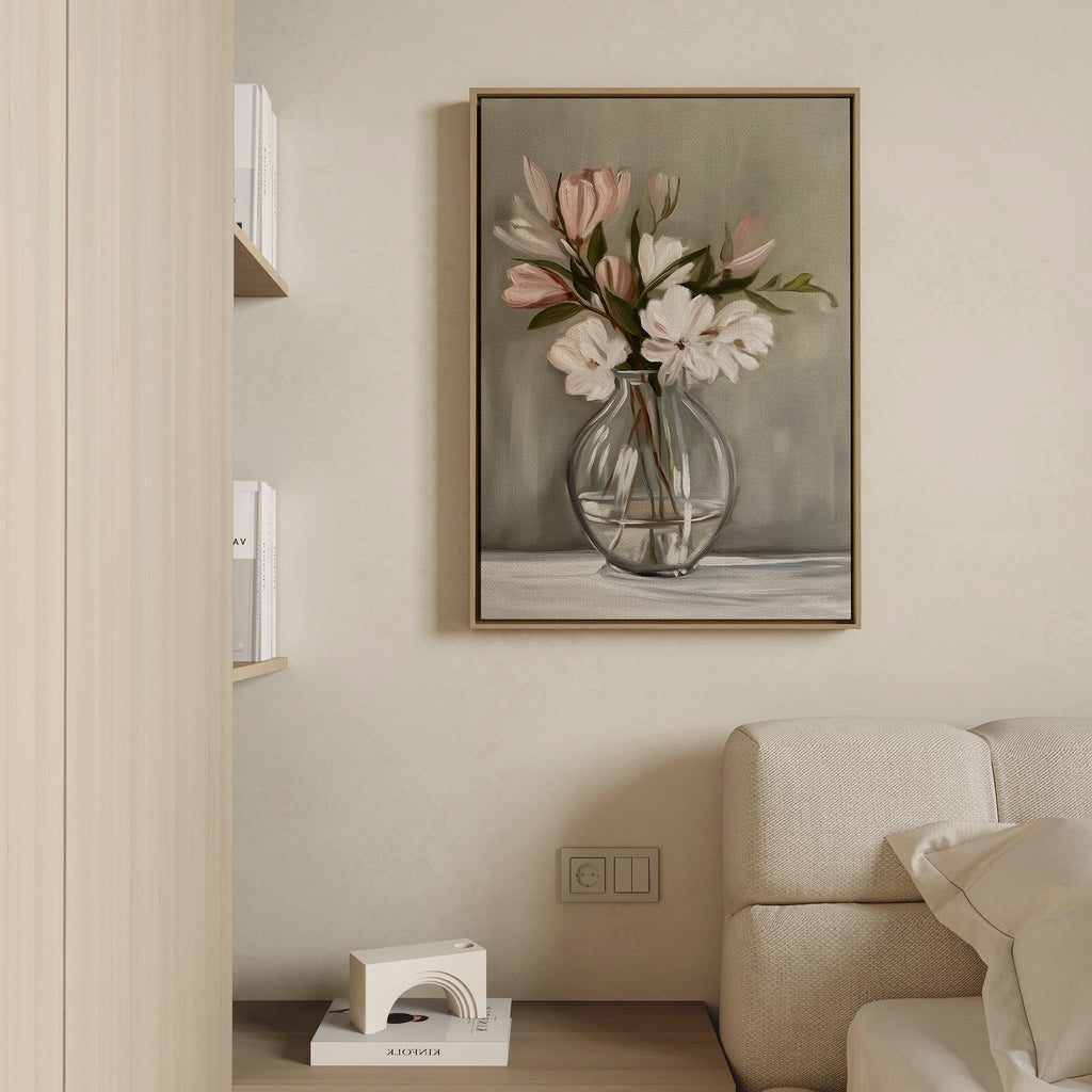 Whispers in Bloom – neutral-toned botanical canvas wall art print by Aspire Prints