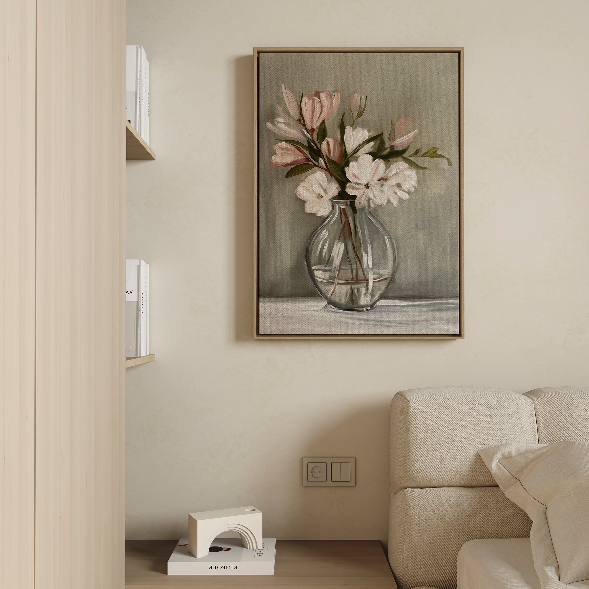 Whispers in Bloom – neutral-toned botanical canvas wall art print by Aspire Prints
