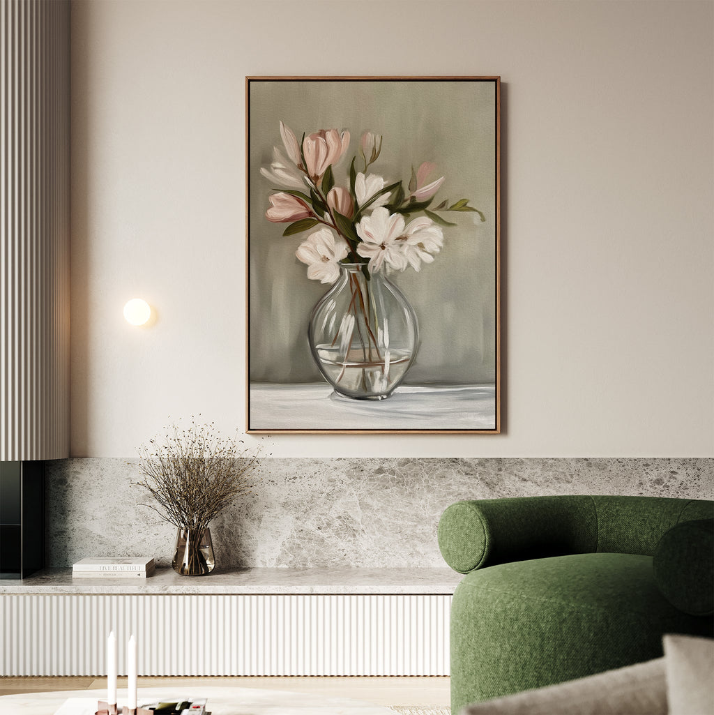 Whispers in Bloom – neutral-toned botanical canvas wall art print by Aspire Prints