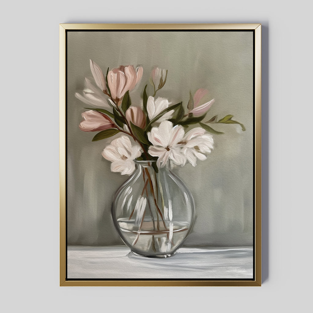 Whispers in Bloom – neutral-toned botanical canvas wall art print by Aspire Prints