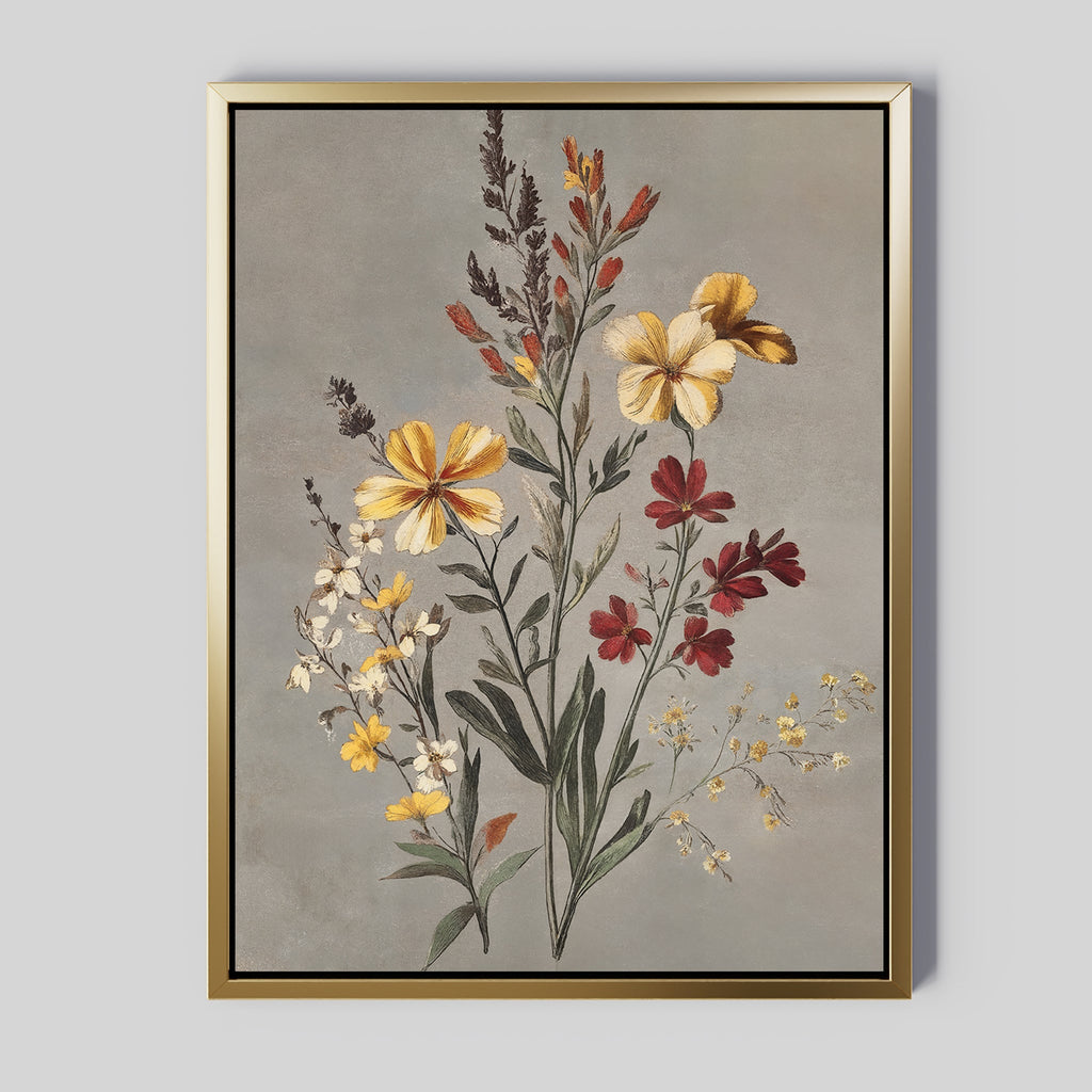 Whispers in Bloom – golden yellow botanical canvas wall art print by Aspire Prints