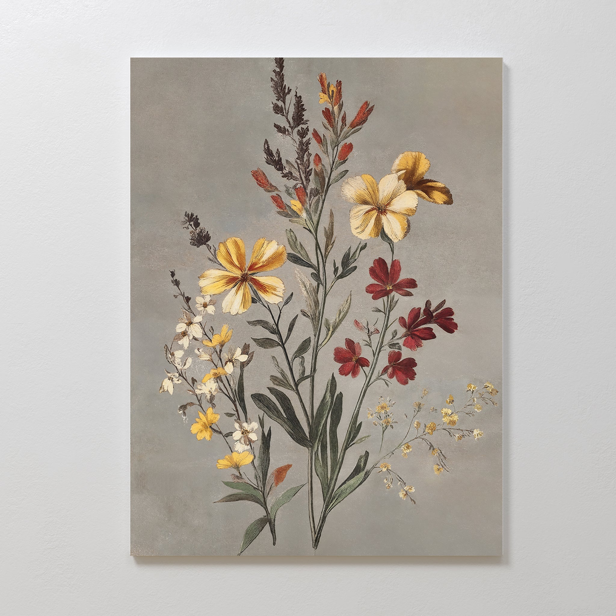 Whispers in Bloom – golden yellow botanical canvas wall art print by Aspire Prints