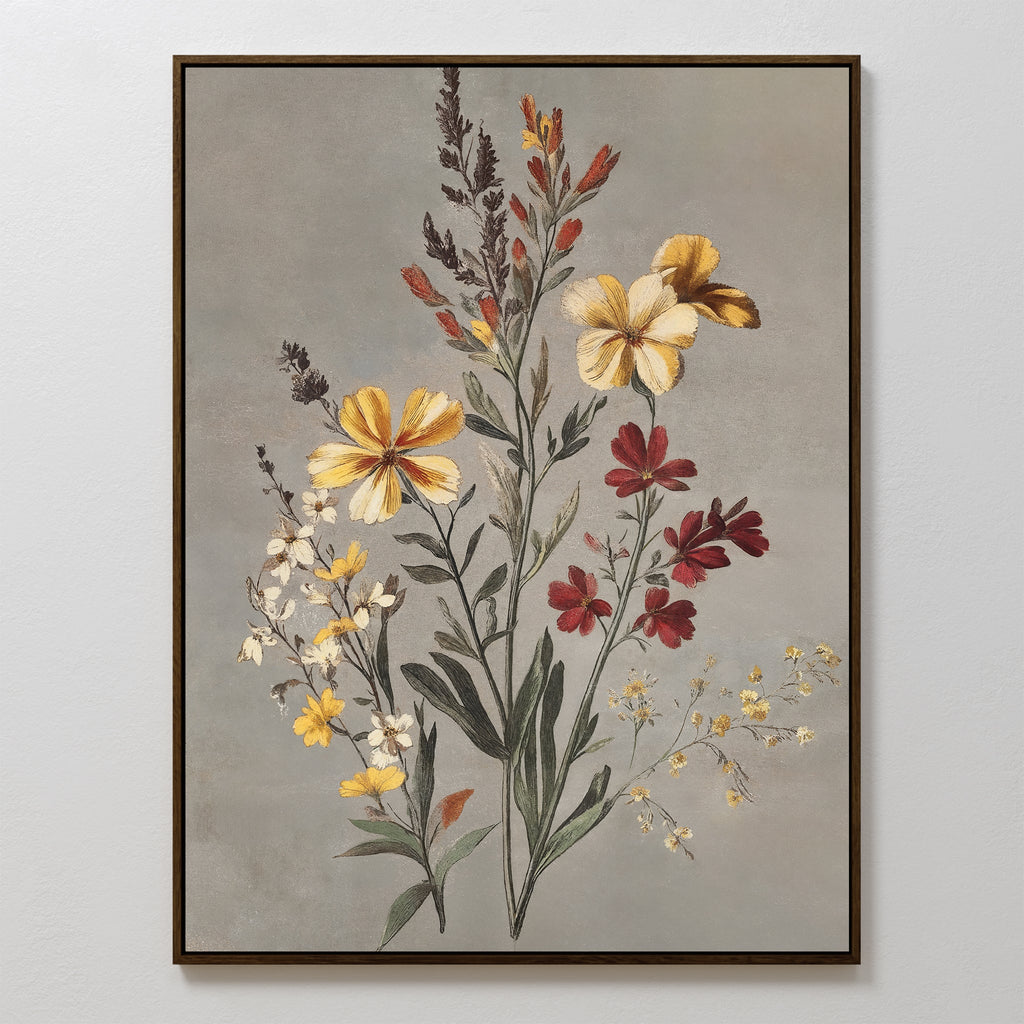 Whispers in Bloom – golden yellow botanical canvas wall art print by Aspire Prints