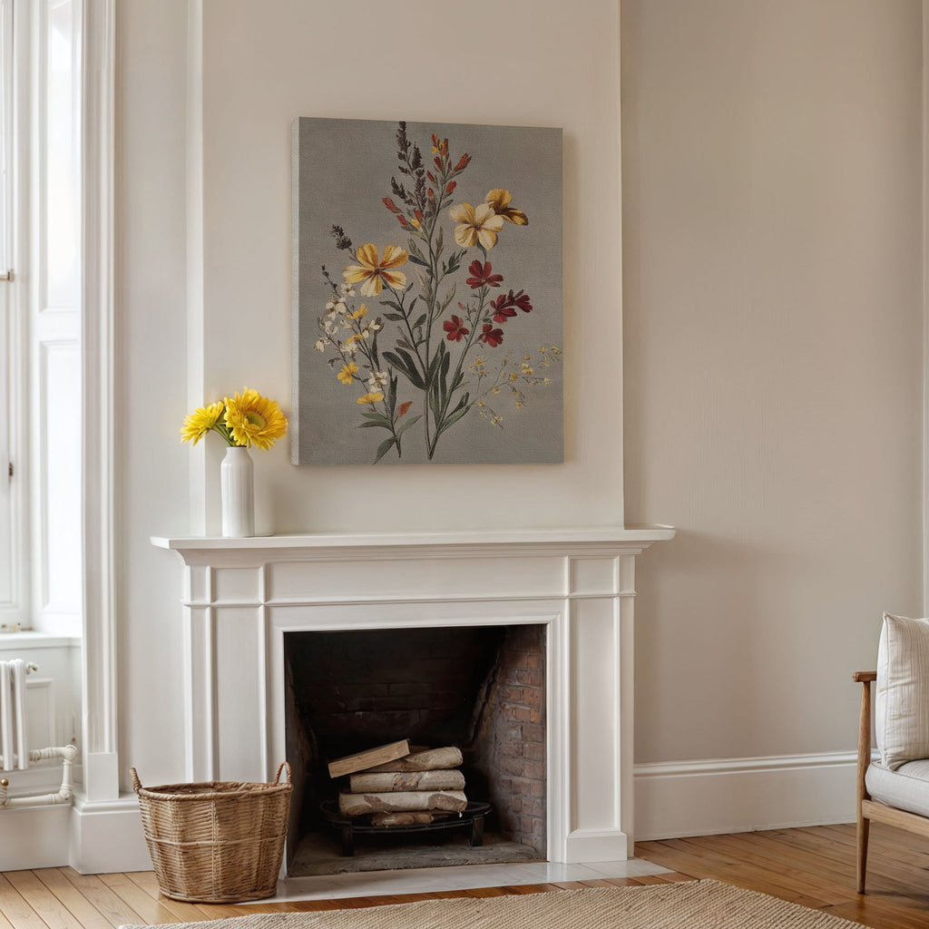 Whispers in Bloom – golden yellow botanical canvas wall art print by Aspire Prints