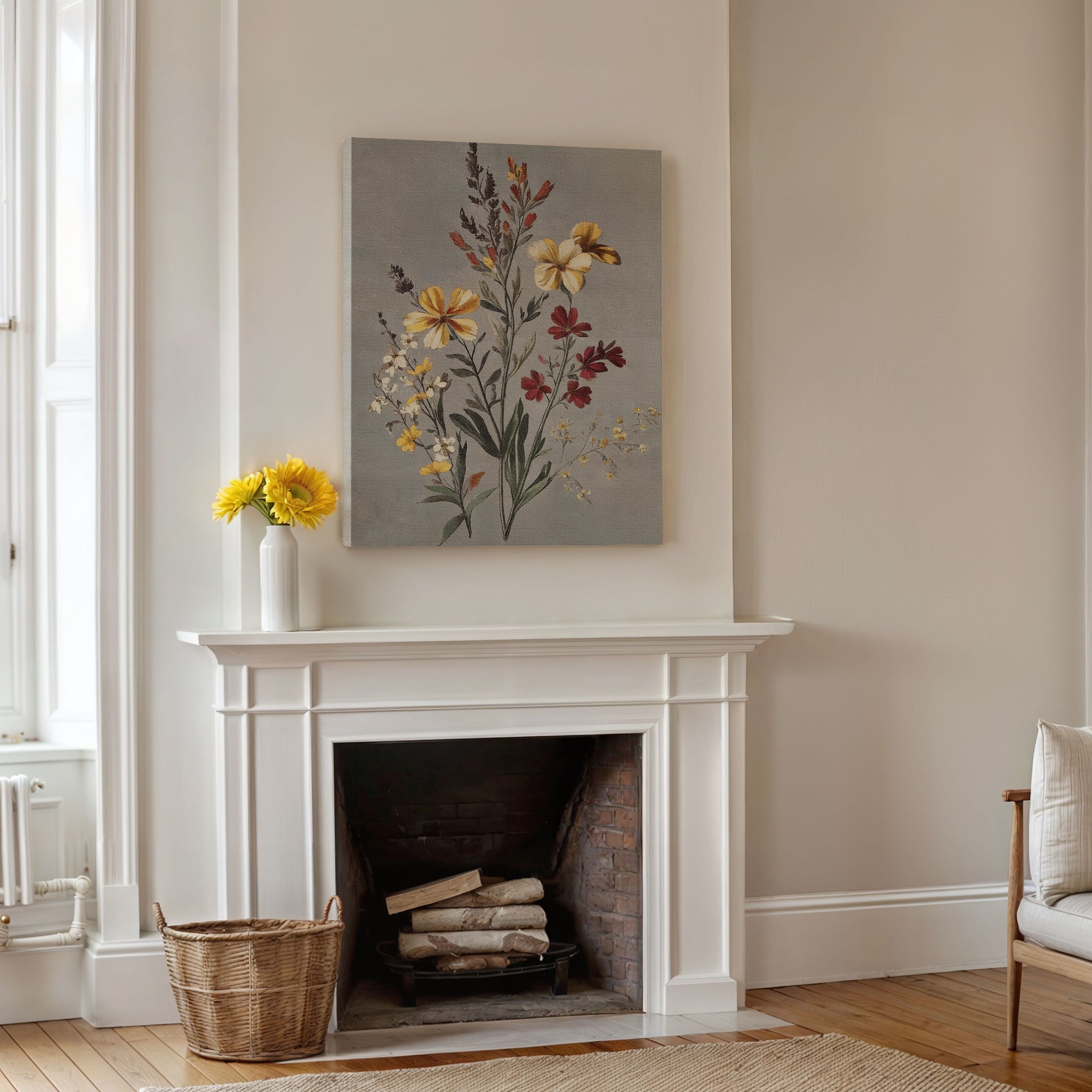 Whispers in Bloom – golden yellow botanical canvas wall art print by Aspire Prints