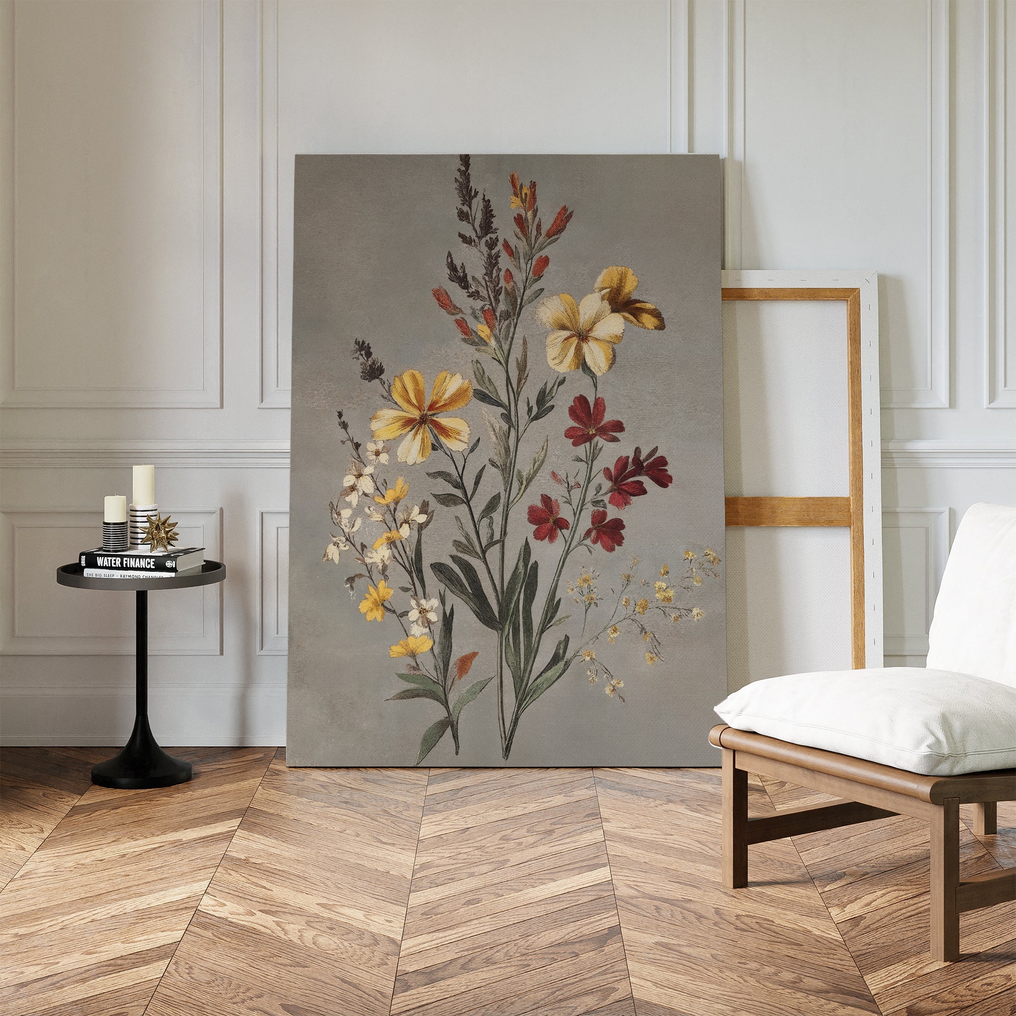 Whispers in Bloom – golden yellow botanical canvas wall art print by Aspire Prints