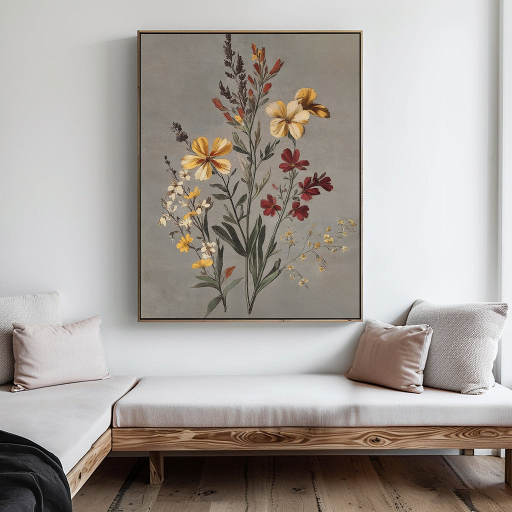 Whispers in Bloom – golden yellow botanical canvas wall art print by Aspire Prints