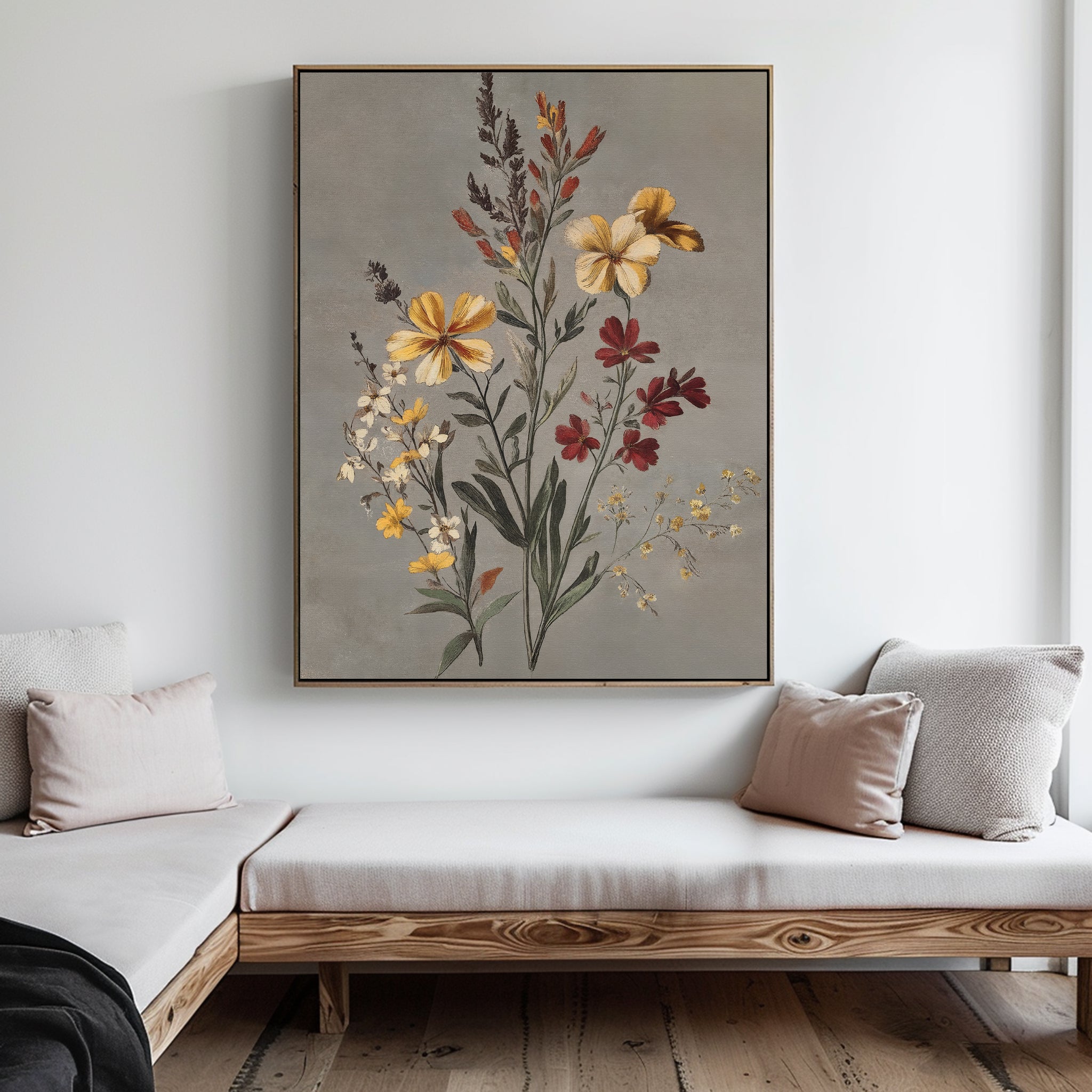 Whispers in Bloom – golden yellow botanical canvas wall art print by Aspire Prints