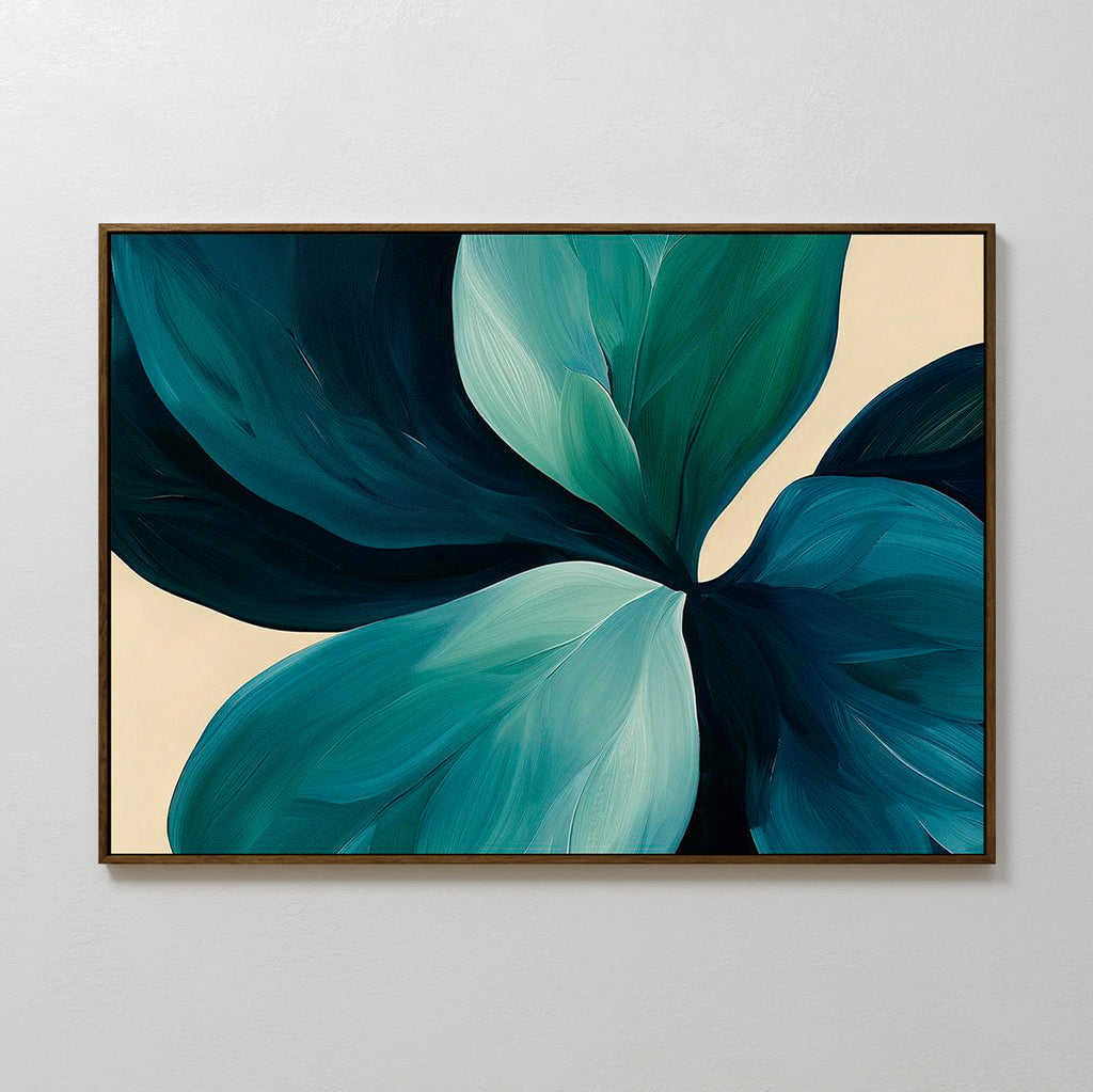 Verdant Whispers in Teal – blue botanical canvas wall art print by Aspire Prints