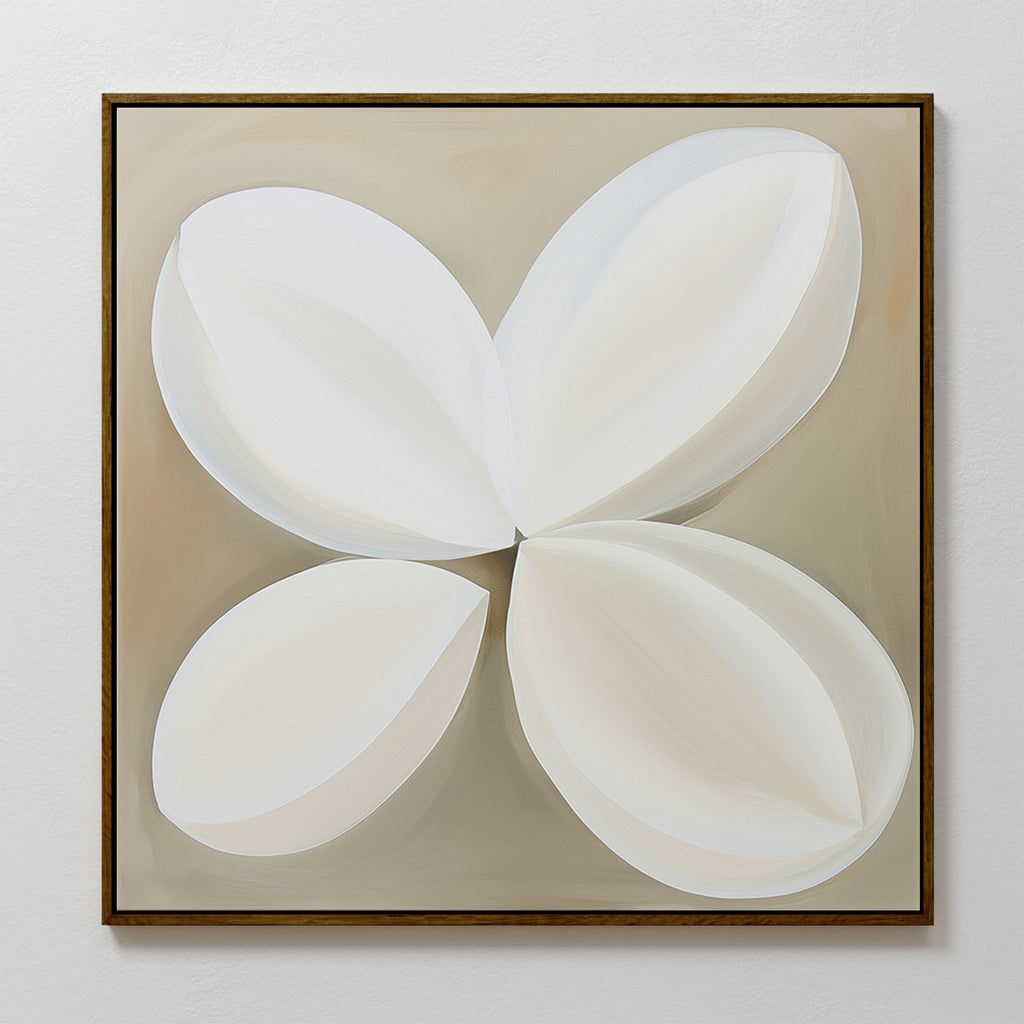 Whispering Petals at Dawn – beige and white botanical canvas wall art print by Aspire Prints