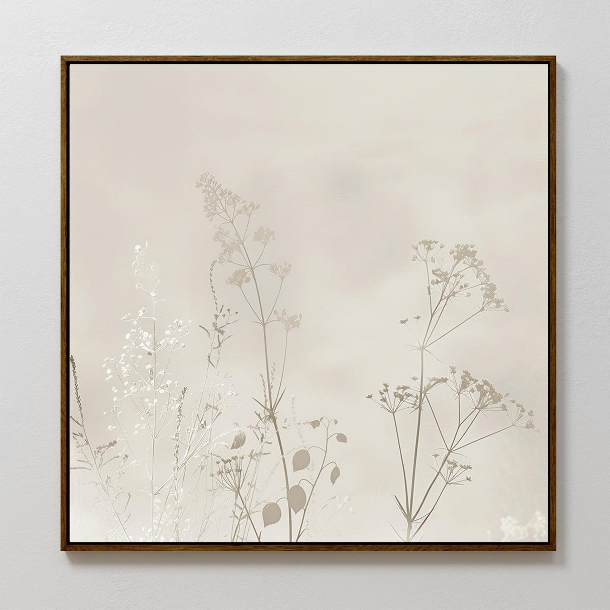 Whispering Petals in Bloom – beige and white botanical canvas wall art print by Aspire Prints