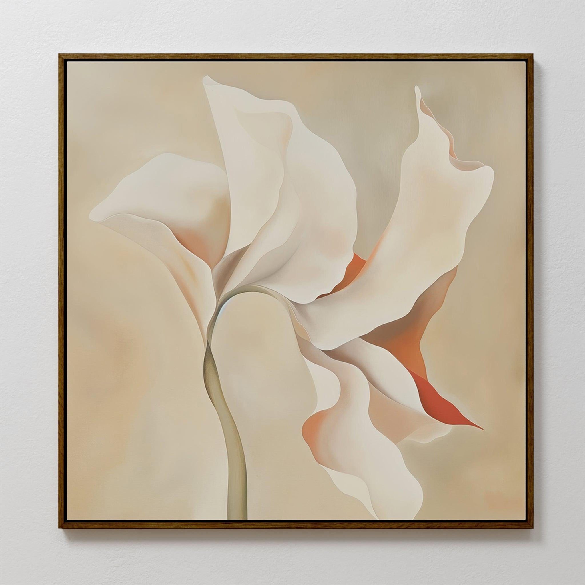 Whisper of Petals – beige and white botanical canvas wall art print by Aspire Prints