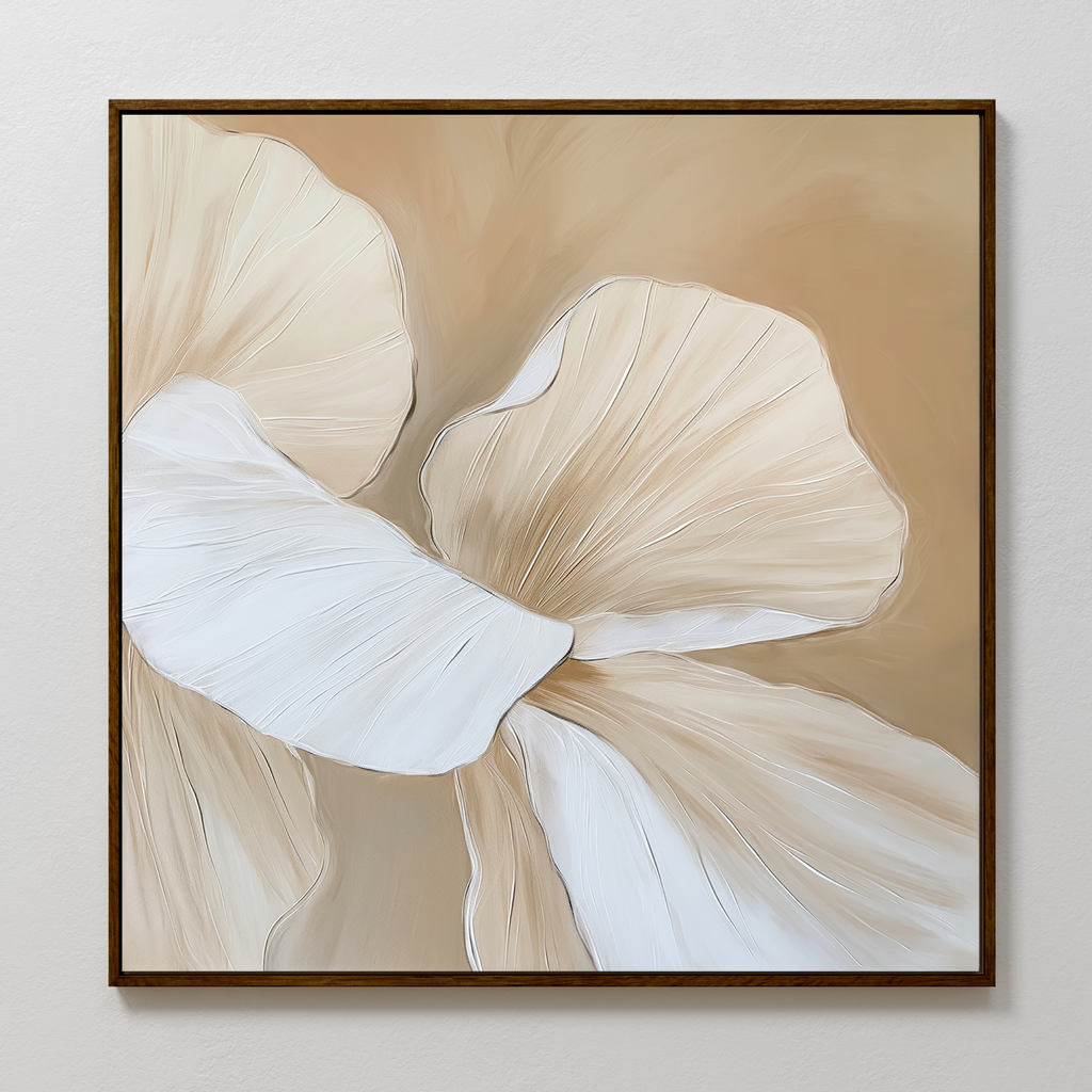 Petal Hush – beige and white botanical canvas wall art print by Aspire Prints