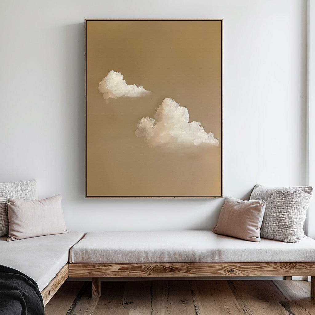 Whispering Clouds – beige and white cloud canvas wall art print by Aspire Prints