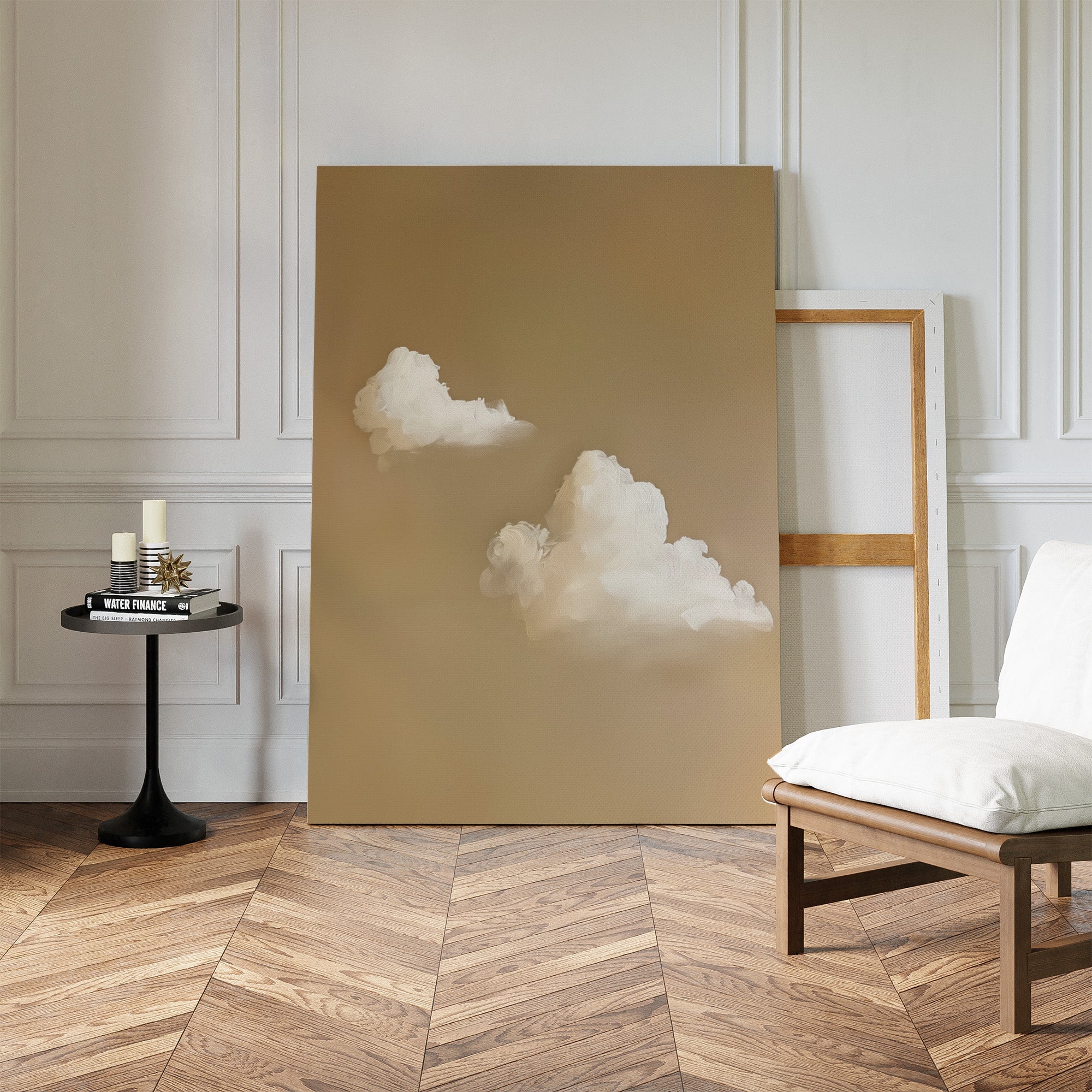 Whispering Clouds – beige and white cloud canvas wall art print by Aspire Prints