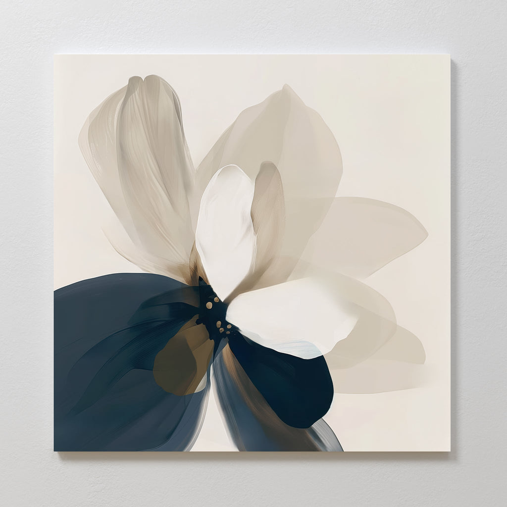 Petals in Hushed Light – blue botanical canvas wall art print by Aspire Prints