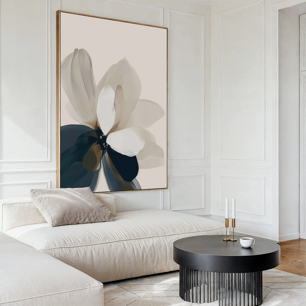 Petals in Hush – blue botanical canvas wall art print by Aspire Prints