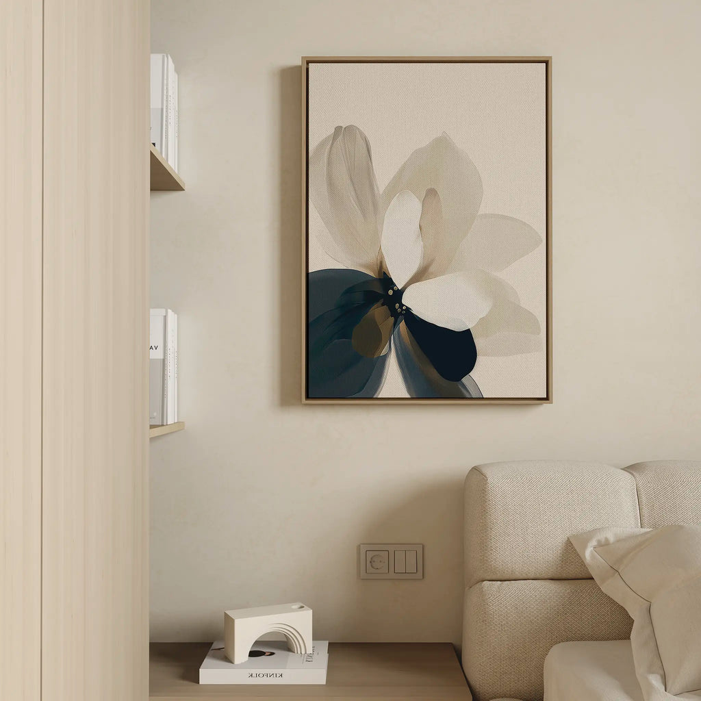 Petals in Hush – blue botanical canvas wall art print by Aspire Prints