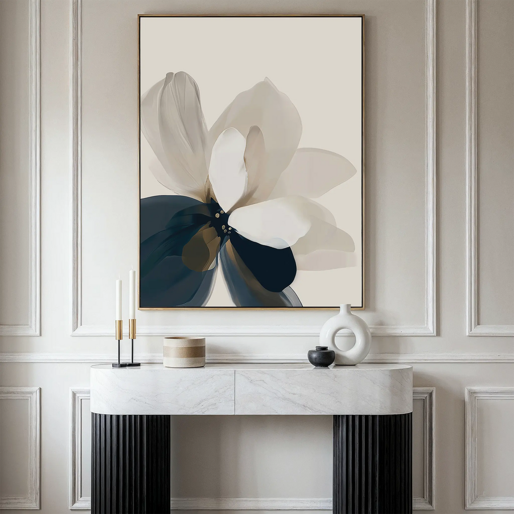 Petals in Hush – blue botanical canvas wall art print by Aspire Prints