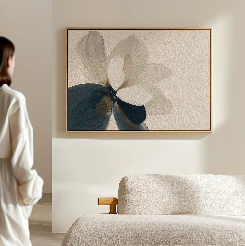 Petals in Hushed Light – blue botanical canvas wall art print by Aspire Prints