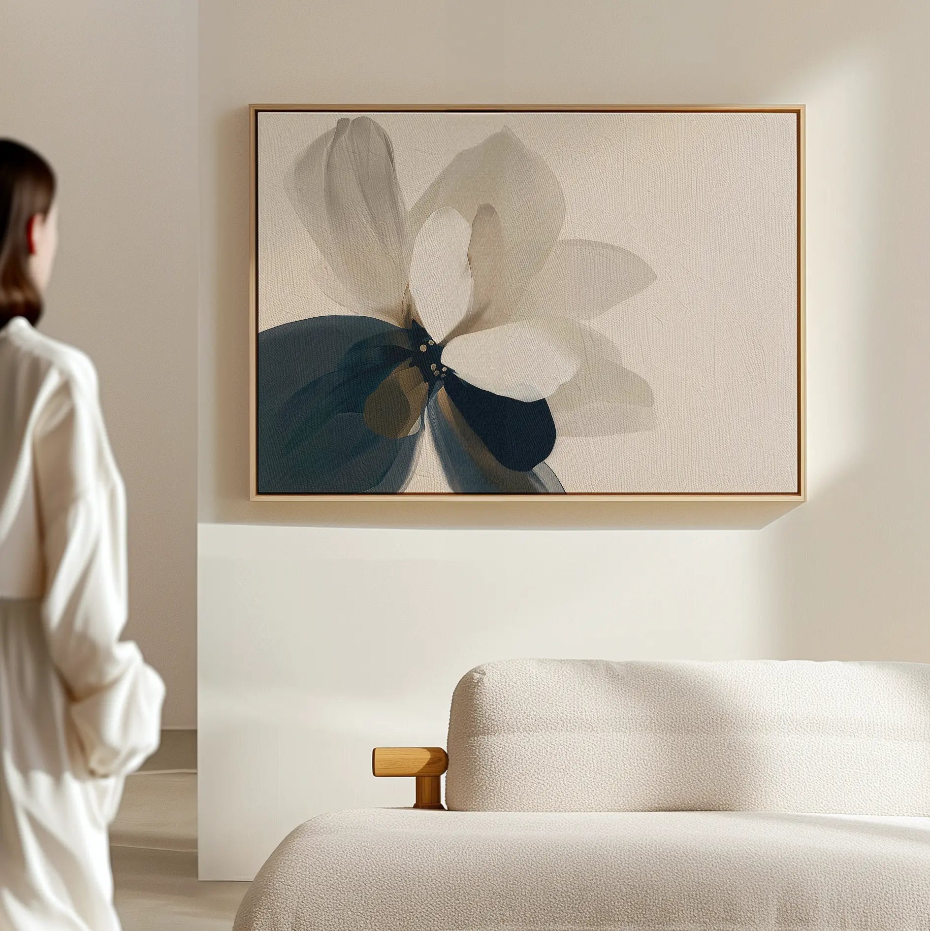 Petals in Hushed Light – blue botanical canvas wall art print by Aspire Prints