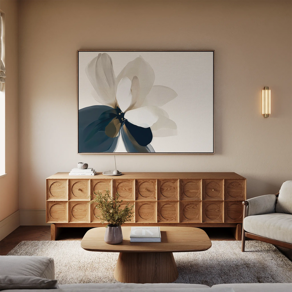 Petals in Hushed Light – blue botanical canvas wall art print by Aspire Prints