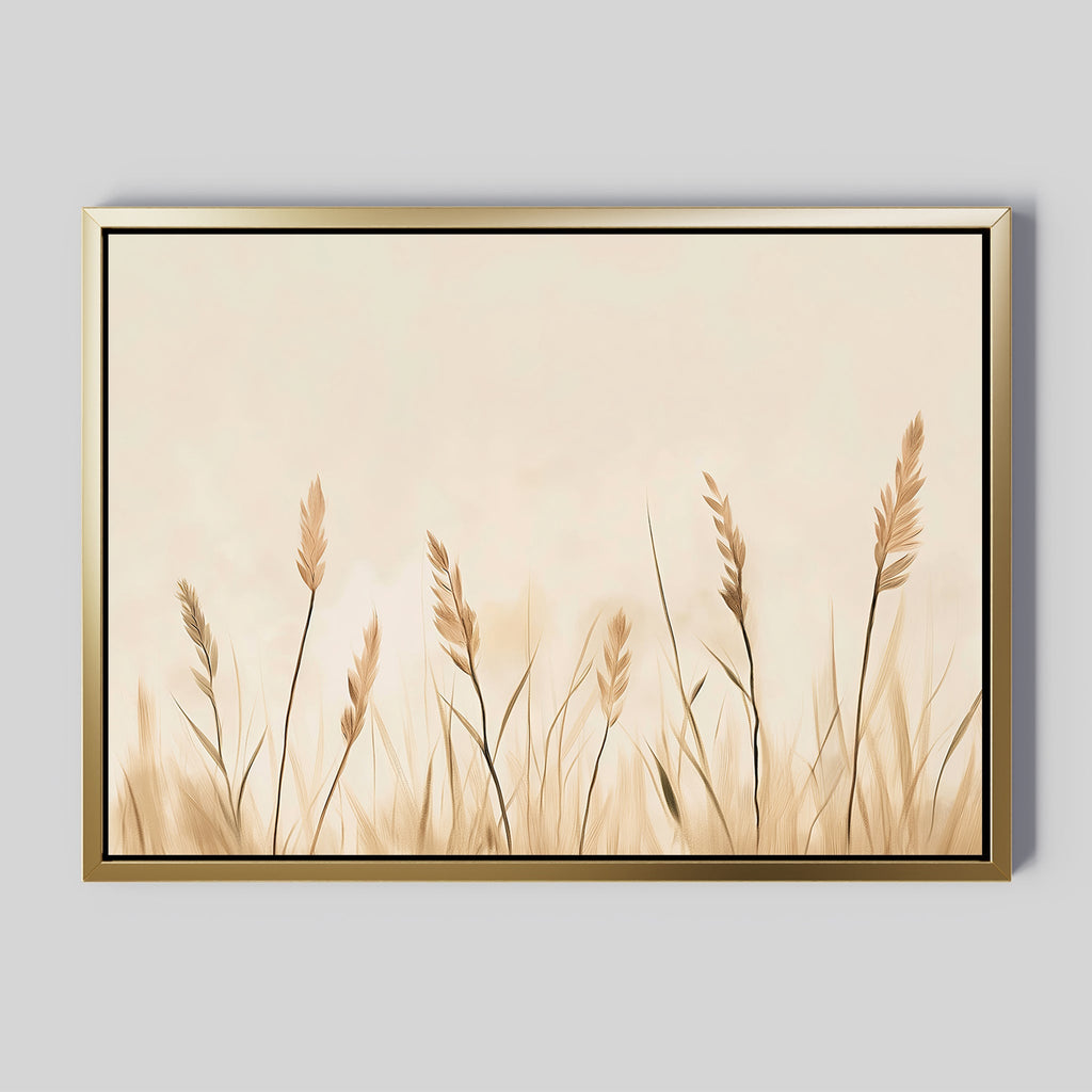 Whispering Reeds – beige and white botanical canvas wall art print by Aspire Prints