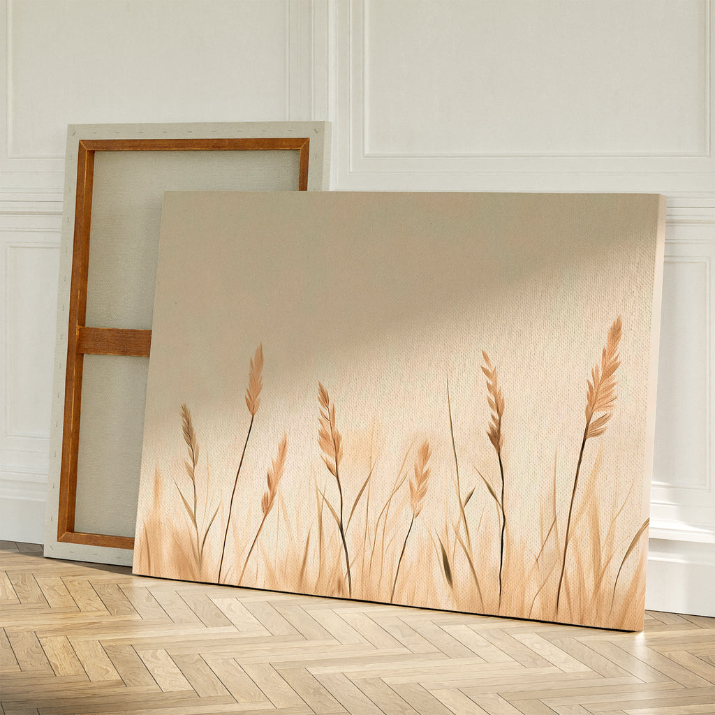 Whispering Reeds – beige and white botanical canvas wall art print by Aspire Prints