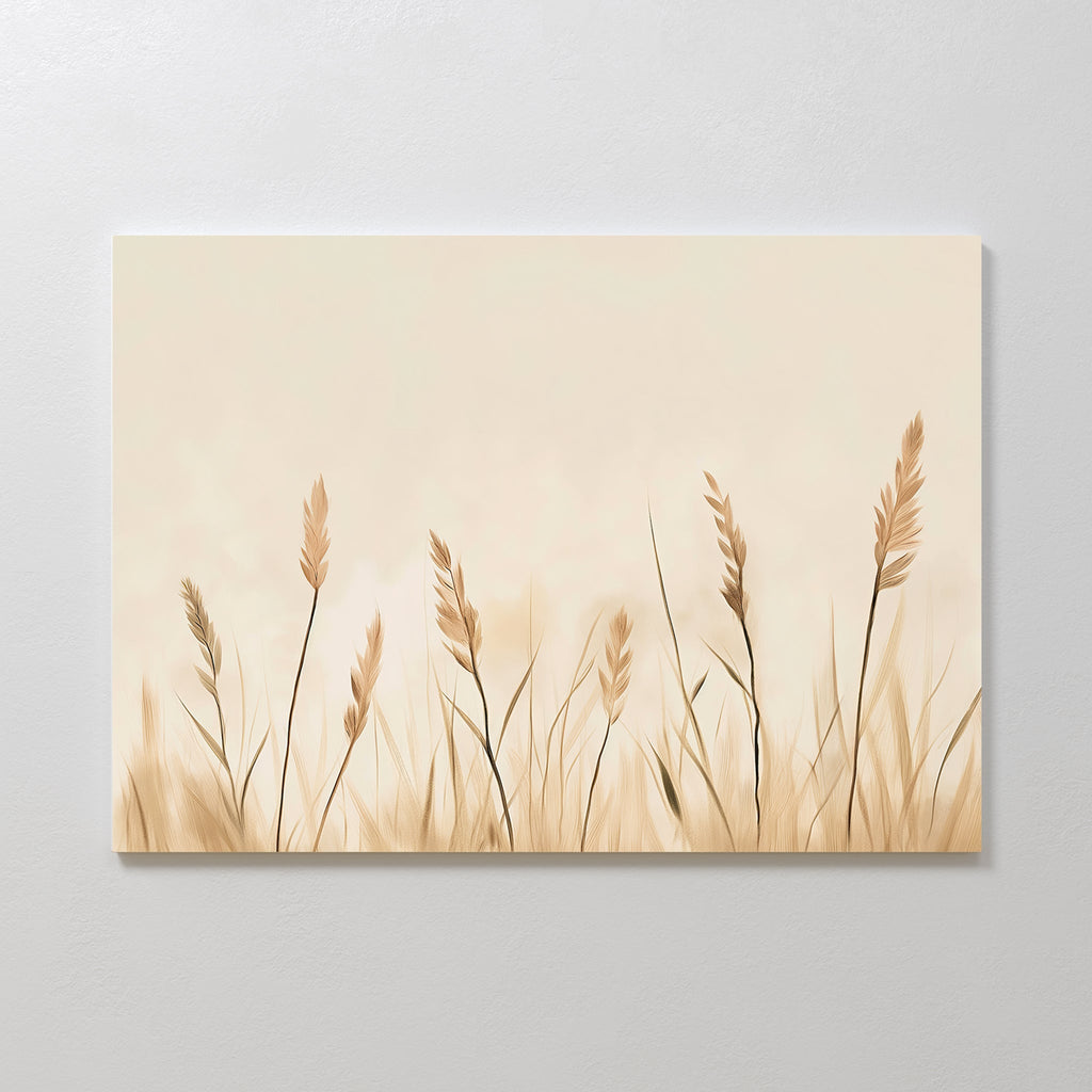 Whispering Reeds – beige and white botanical canvas wall art print by Aspire Prints