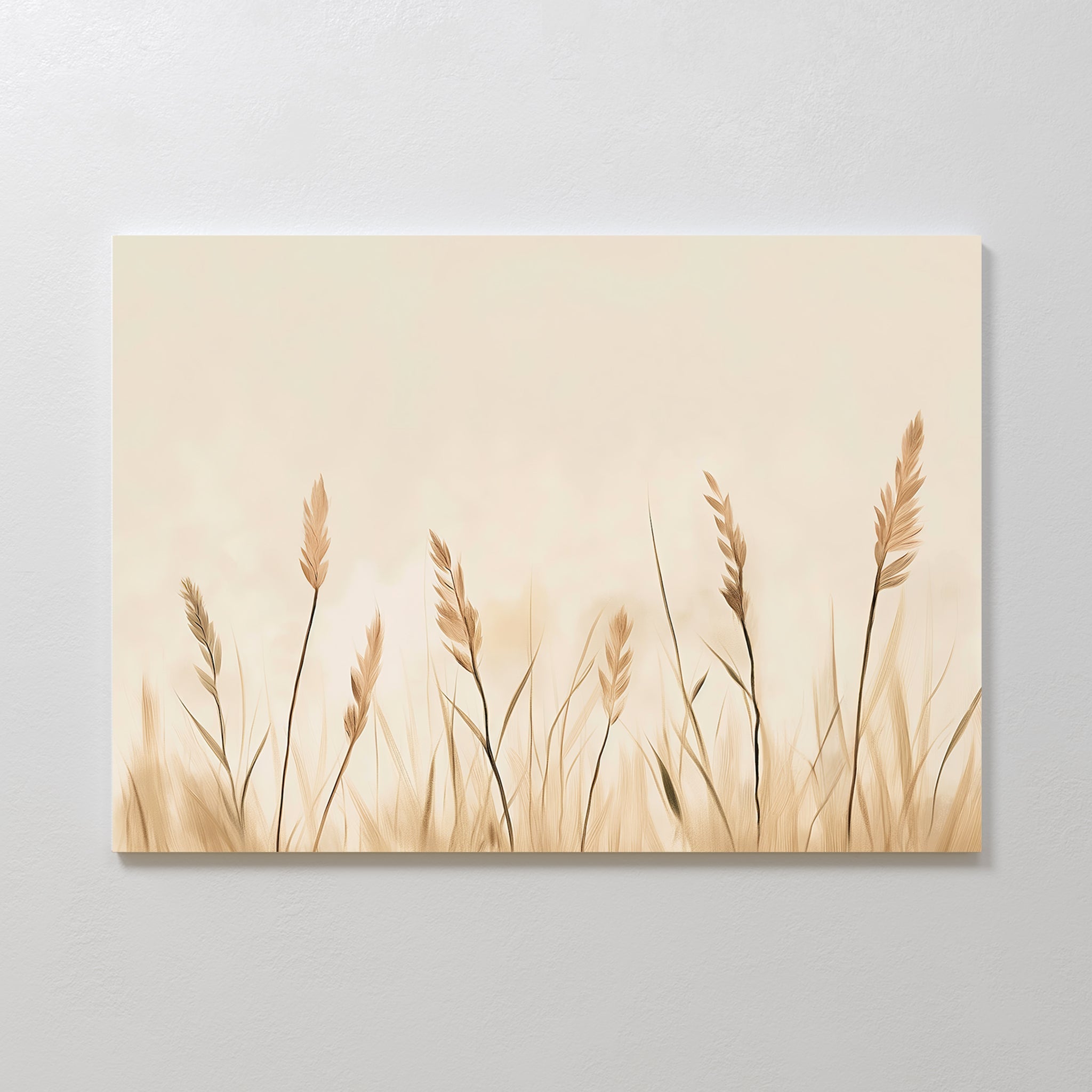 Whispering Reeds – beige and white botanical canvas wall art print by Aspire Prints