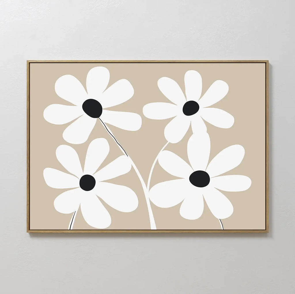 Petals in Quiet Bloom – beige and white botanical canvas wall art print by Aspire Prints