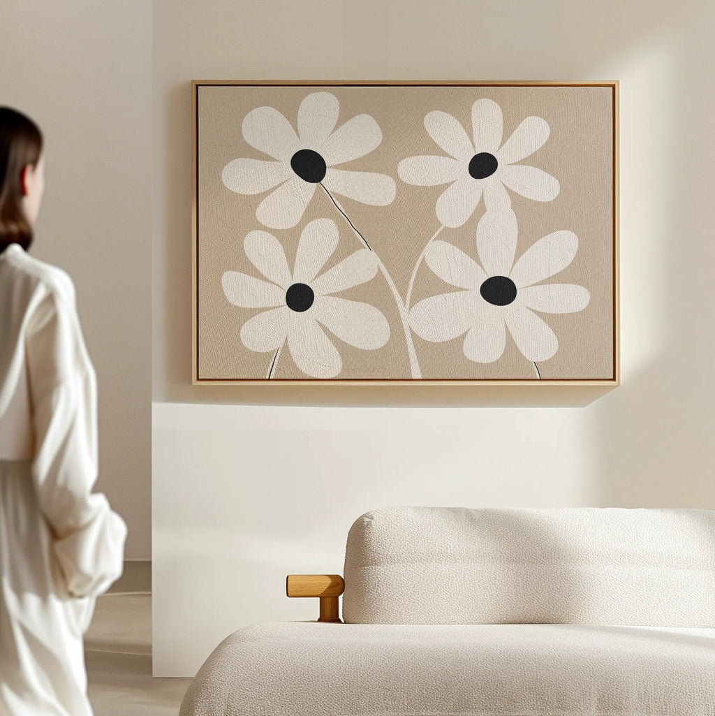 Petals in Quiet Bloom – beige and white botanical canvas wall art print by Aspire Prints
