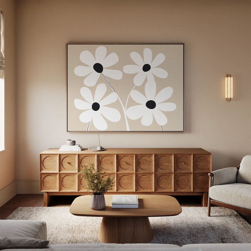 Petals in Quiet Bloom – beige and white botanical canvas wall art print by Aspire Prints