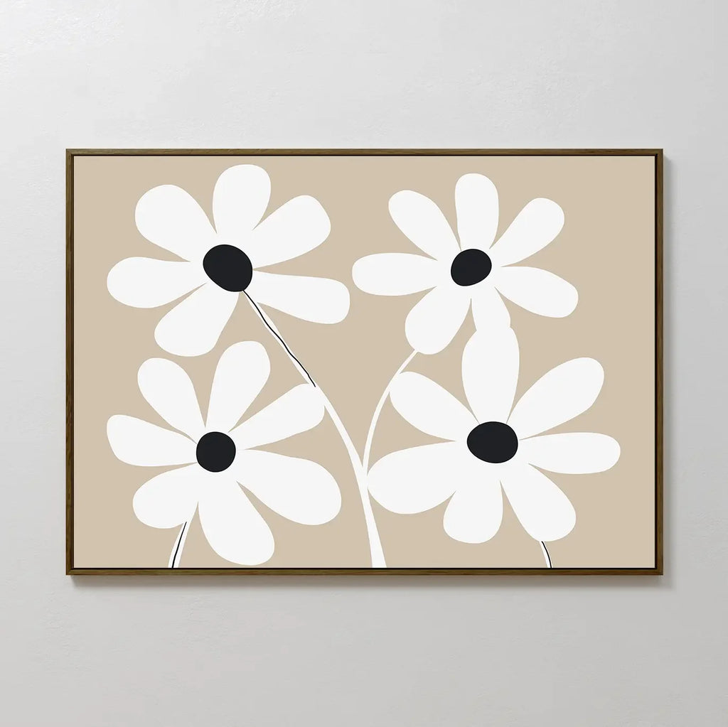 Petals in Quiet Bloom – beige and white botanical canvas wall art print by Aspire Prints