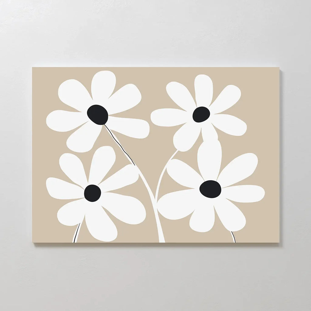 Petals in Quiet Bloom – beige and white botanical canvas wall art print by Aspire Prints