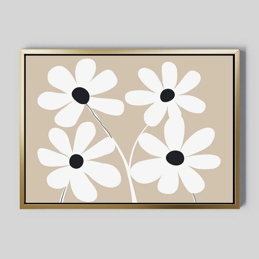Petals in Quiet Bloom – beige and white botanical canvas wall art print by Aspire Prints