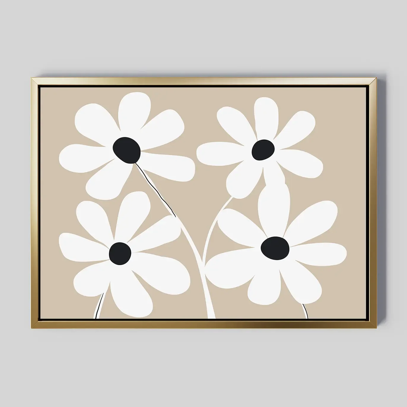 Petals in Quiet Bloom – beige and white botanical canvas wall art print by Aspire Prints
