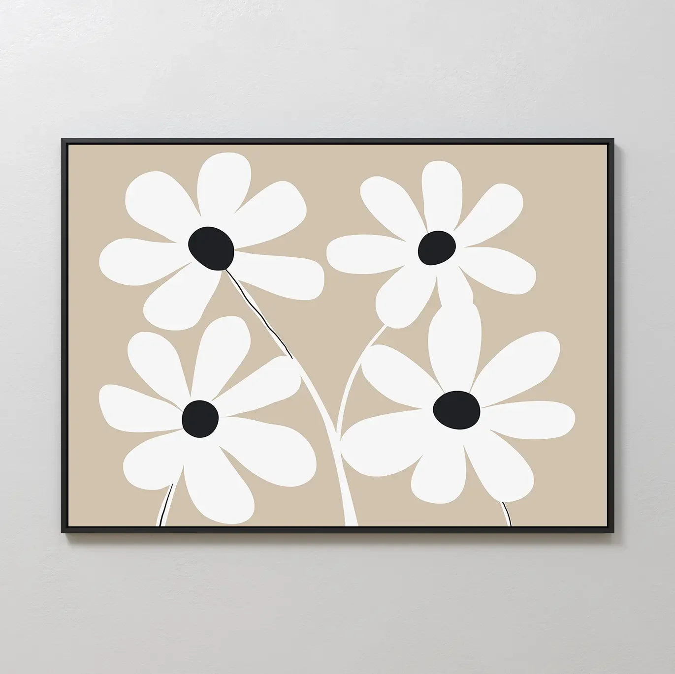 Petals in Quiet Bloom – beige and white botanical canvas wall art print by Aspire Prints